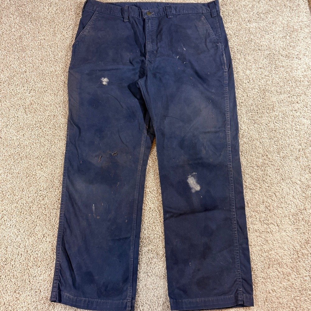 Carhartt Work Pants Mens 42x30 Navy Blue Fair Distressed Relaxed‎ Fit Canvas